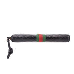 Black quilted wallet profile with green and red Web stripe and gold-tone trim.