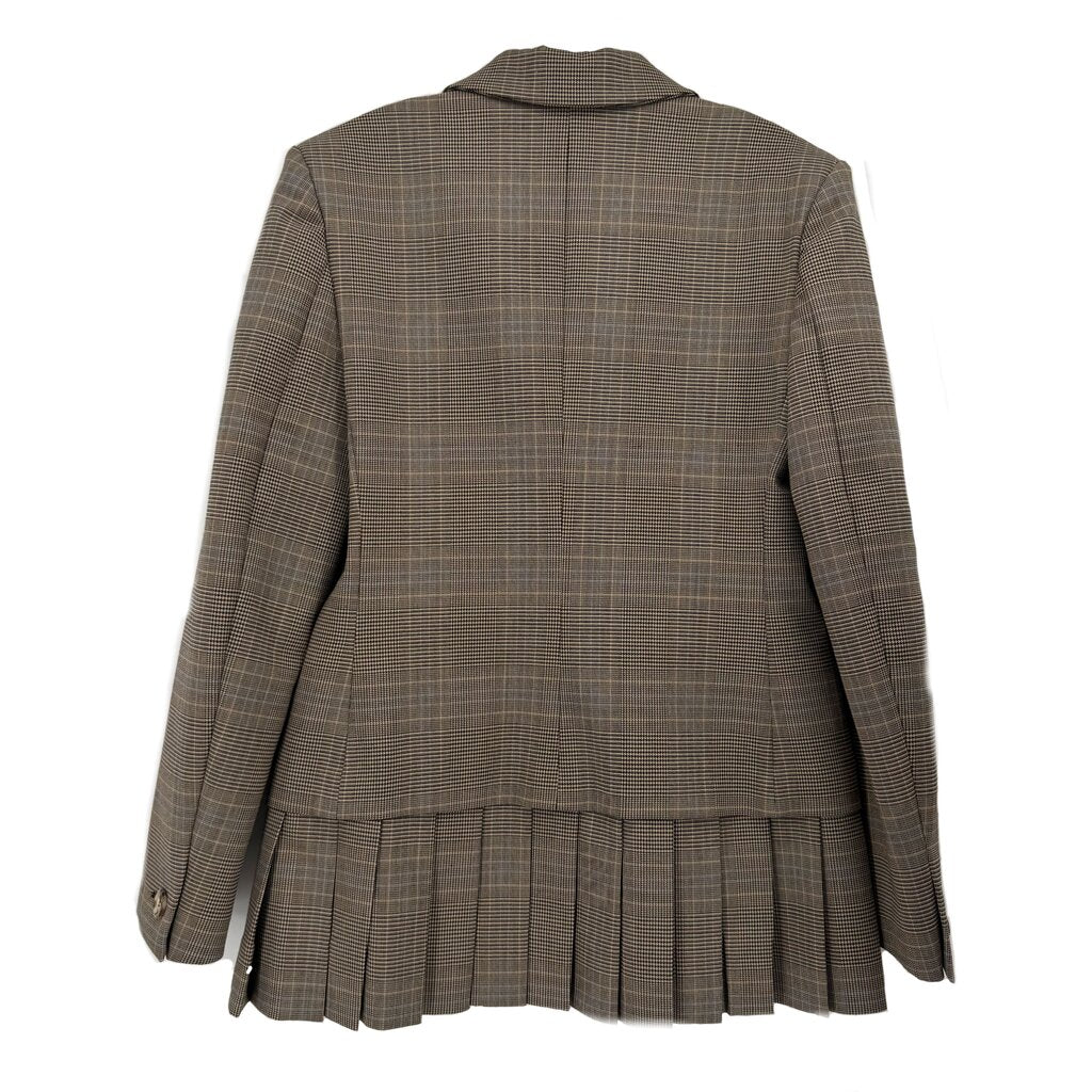 MOSCHINO houndstooth blazer, brown, pleated back hem, long sleeves, button front