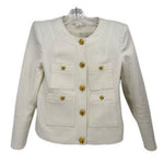 VERONICA BEARD textured white jacket, gold buttons, chest flap pockets