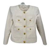 VERONICA BEARD textured white jacket, gold buttons, chest flap pockets
