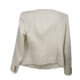 VERONICA BEARD textured white jacket back view, gold button cuffs