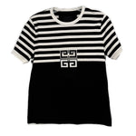 Givenchy striped top with black and white horizontal stripes, short sleeves, front logo