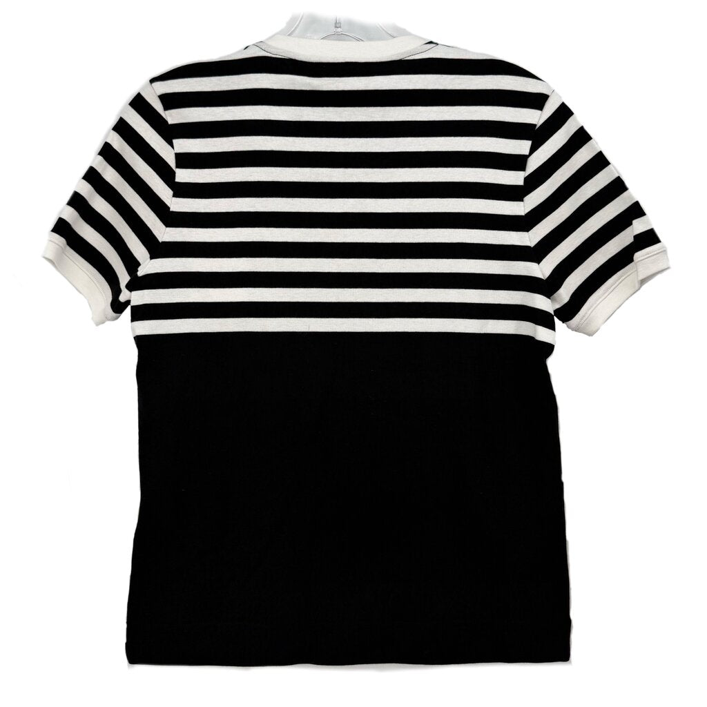 Givenchy striped top with black and white horizontal stripes, short sleeves, back view
