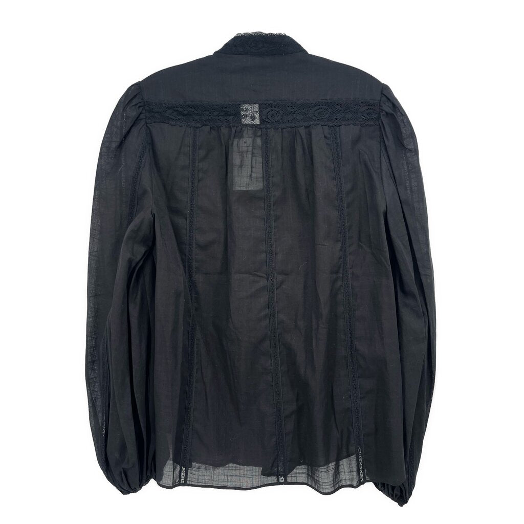 Zimmermann black long sleeve top, gathered back yoke and button detailing