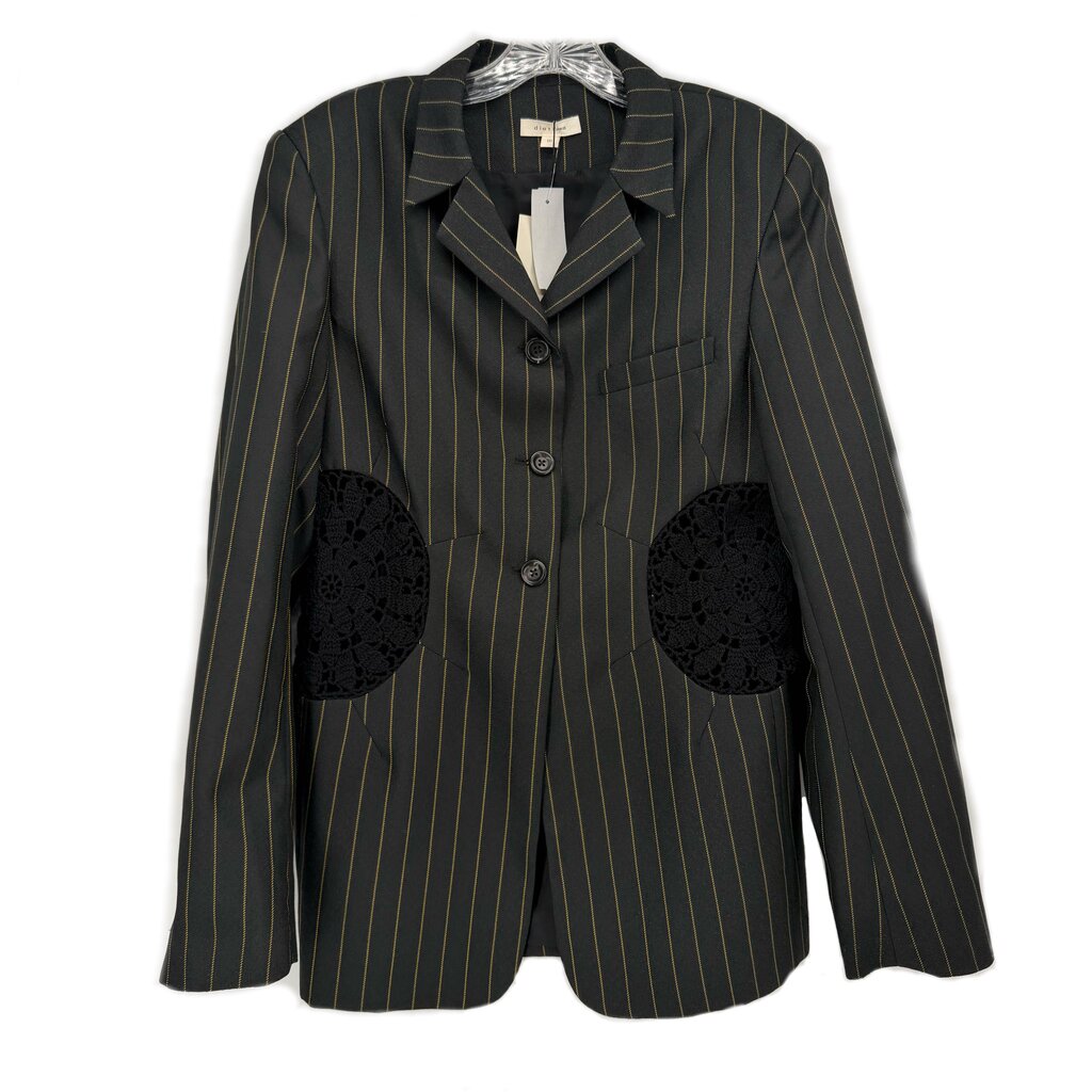 DIOTIMA pinstripe blazer in dark with notch lapels and black applique panels