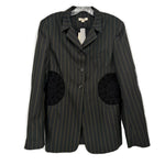 DIOTIMA pinstripe blazer in dark with notch lapels and black applique panels