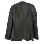 Pinstripe blazer back view in dark with vertical stripes and back vent
