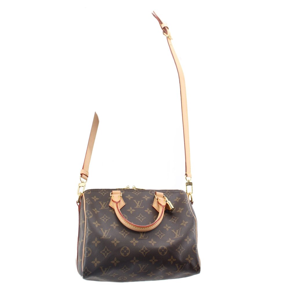 Louis Vuitton monogram crossbody bag with long strap, dark brown and tan leather