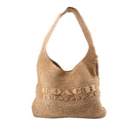 Raffia shoulder bag with open top and single tote handle