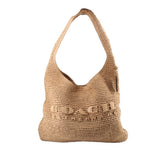 Raffia shoulder bag with open top and single tote handle