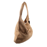 Raffia shoulder bag with side logo patch and open top