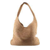 Raffia shoulder bag, rounded silhouette, open top with tote handles