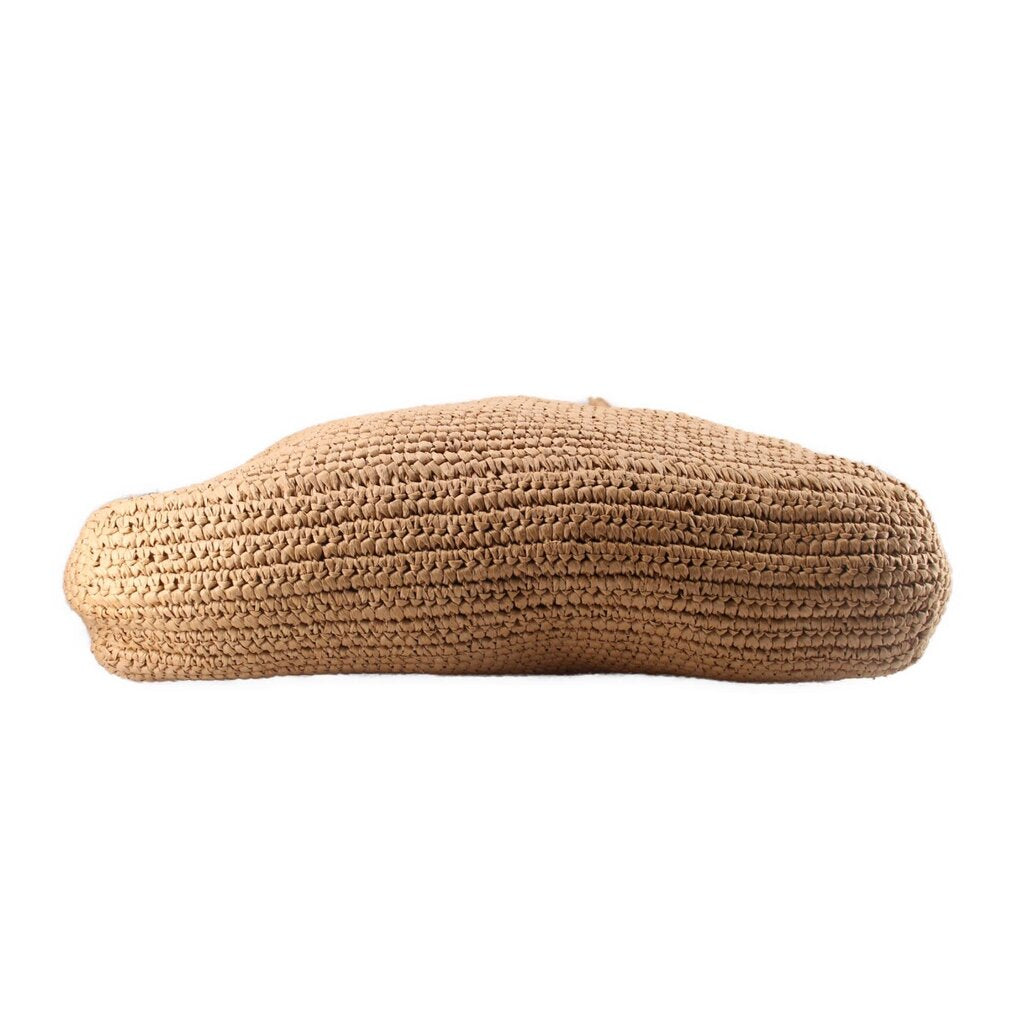 Raffia shoulder bag with textured woven body and flat base