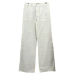 White wide-leg pants with two front pockets, belt loops, and full-length straight legs