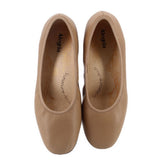 Tan leather flat shoes with printed logo lining inside