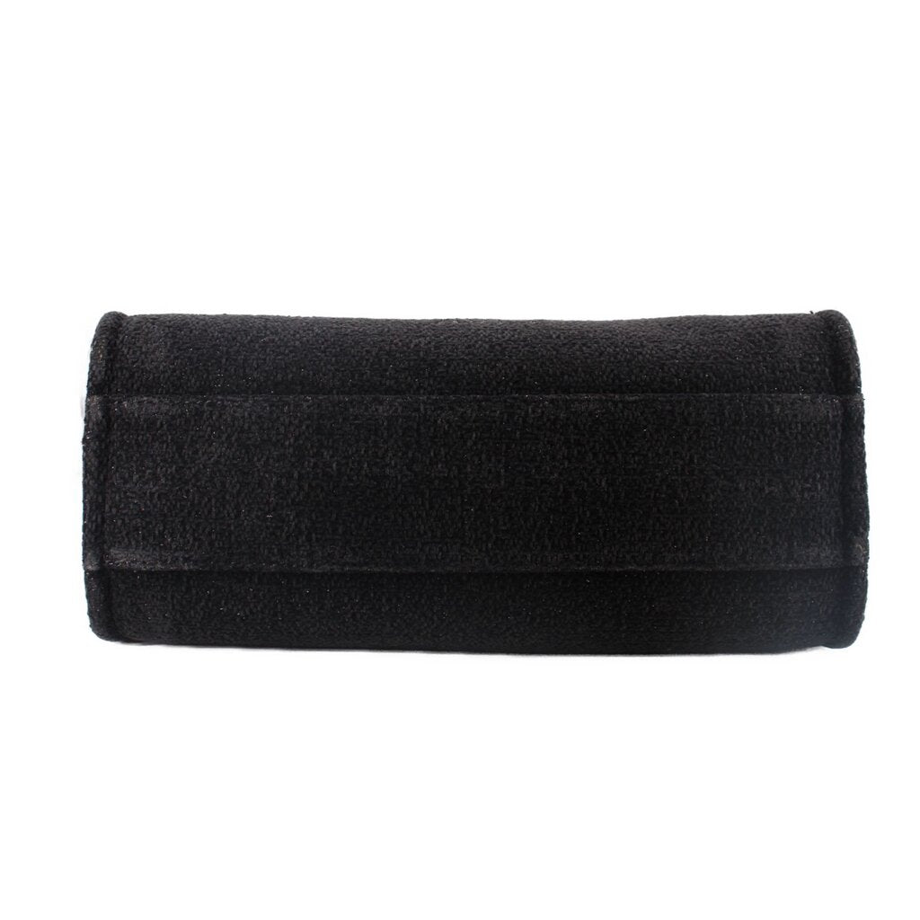 Black CHANEL tote bag top edge with rolled fabric rim