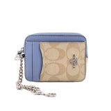 COACH ZIP CARD CASE WALLETS TAN/BLUE