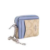 COACH ZIP CARD CASE WALLETS TAN/BLUE