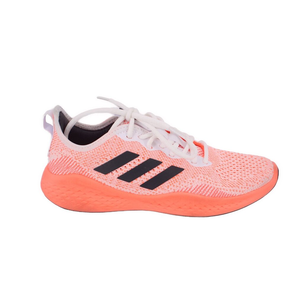 ADIDAS women's coral mesh sneakers angled view, white laces, black three stripes