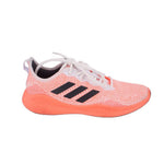 ADIDAS women's coral mesh sneakers angled view, white laces, black three stripes