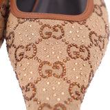 GUCCI CANVAS CRYSTAL HEELS BROWN 39.5 EU | 9 US