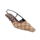GUCCI CANVAS CRYSTAL HEELS BROWN 39.5 EU | 9 US