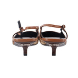 GUCCI CANVAS CRYSTAL HEELS BROWN 39.5 EU | 9 US