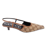 GUCCI CANVAS CRYSTAL HEELS BROWN 39.5 EU | 9 US
