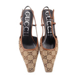 GUCCI CANVAS CRYSTAL HEELS BROWN 39.5 EU | 9 US