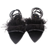 SAINT LAURENT FEATHERED SANDALS BLACK 38 EU | 7.5 US