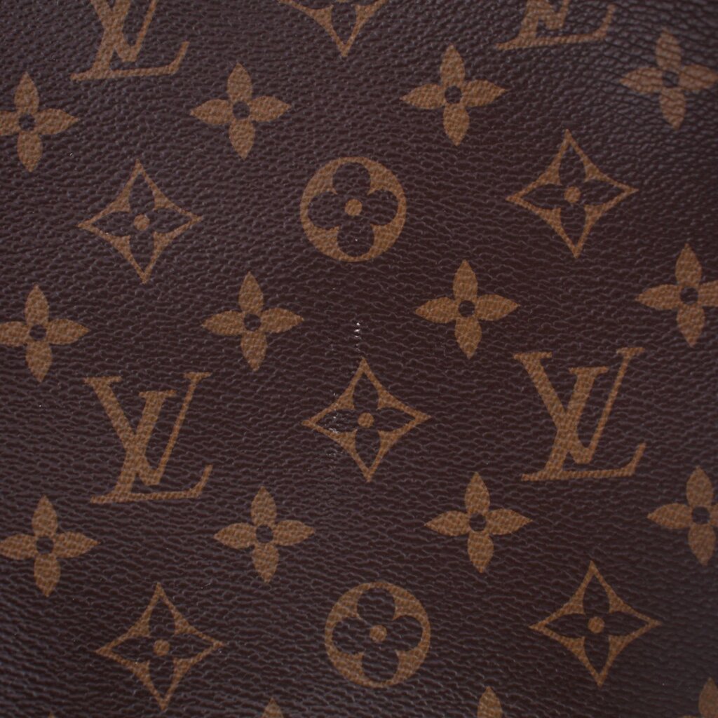 Louis Vuitton monogram canvas fabric close-up with repeating LV and floral motifs