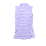 Women's purple quilted down vest, sleeveless, with back yoke and full zipper
