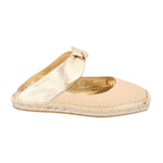Beige espadrille flat shoes with gold bow and jute-trimmed sole