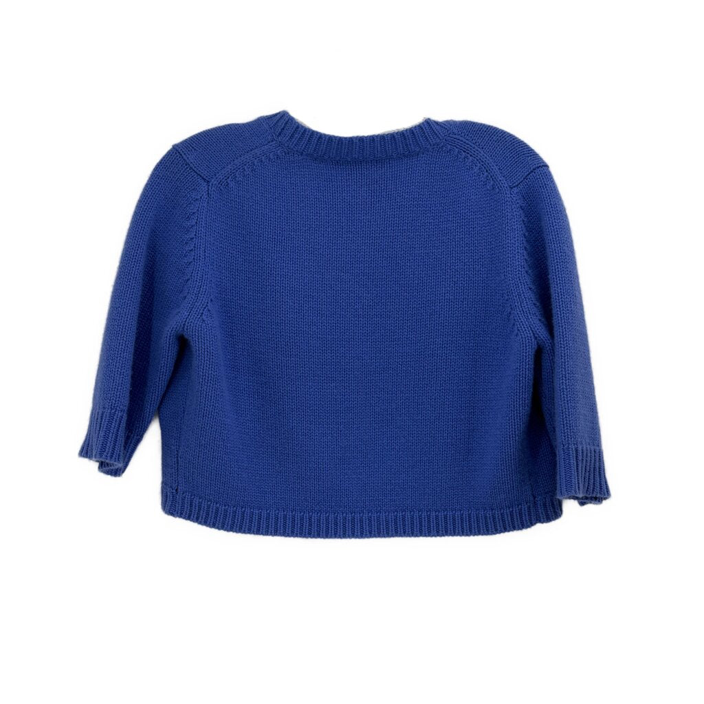 Blue cashmere cardigan sweater with crew neckline and ribbed cuffs/hem