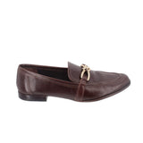 Brown leather slip-on loafer with gold-tone horsebit on wide strap detail
