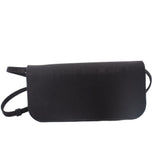 Black crossbody bag with smooth front flap and adjustable shoulder strap