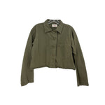 XIRENA cropped green jacket with button front and chest pocket