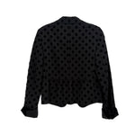 Black polka-dot blazer back view with central seam and long sleeves