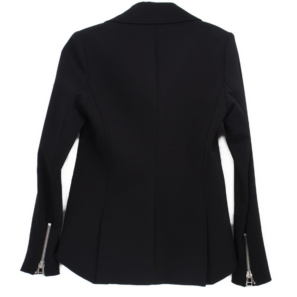 Black moto jacket back view with long sleeves and center back seam