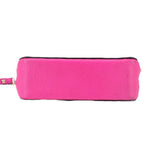 Pink zip-top pouch crossbody bag with pebble-grain texture and gold-tone accents