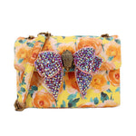 Kurt Geiger medium floral crossbody bag with jeweled bow front and zipper top