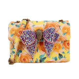 Kurt Geiger medium floral crossbody bag with jeweled bow front and zipper top
