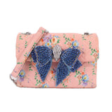 KURT GEIGER MEDIUM KENSINGTON BOW CROSSBODYS PINK FLORAL