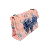 KURT GEIGER MEDIUM KENSINGTON BOW CROSSBODYS PINK FLORAL