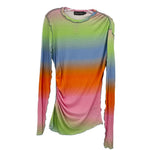 SIEDRES long-sleeve top, rainbow gradient with ruched side drape and crew neck