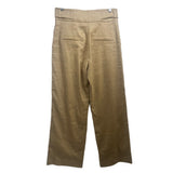 Tan high-rise pants with back welt pockets and belt loops, straight leg back view