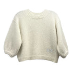 DIOR sparkle sweater in cream with ribbed crew neck and cuffs, front logo