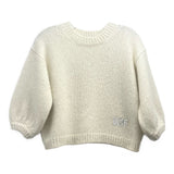 DIOR sparkle sweater in cream with ribbed crew neck and cuffs, front logo