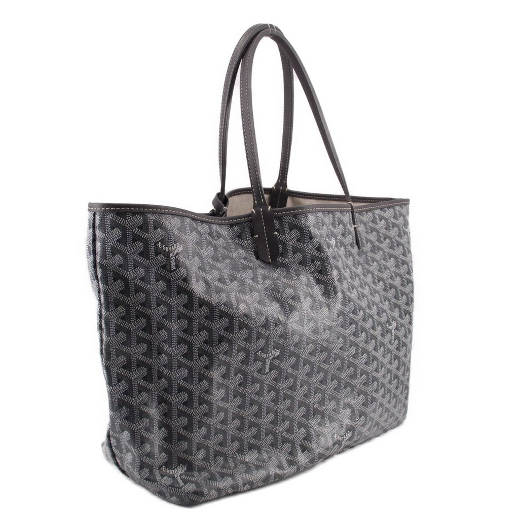 Gray patterned tote with top handles and structured side panels