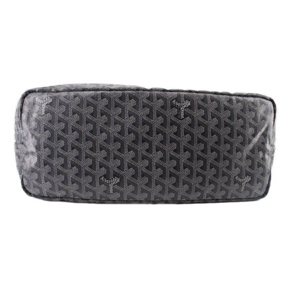 Gray patterned zip-top pouch with rounded edges and dark trim